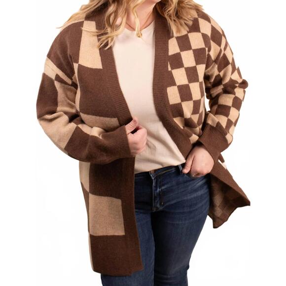 NEW HAPTICS keep it in check open front cardigan in brown - Picture 2 of 5